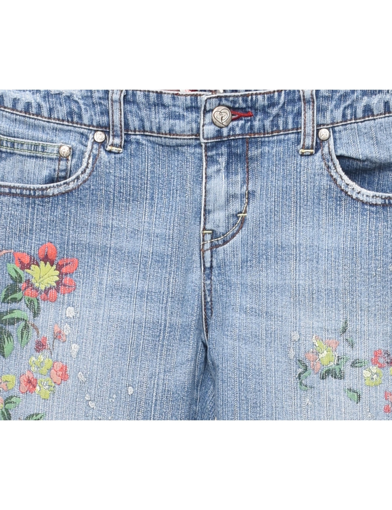 Floral Faded Wash Y2K Bootcut Jeans - W30 L32