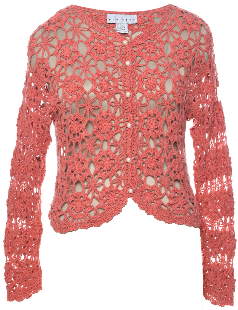 Floral Knit Cardigan - L