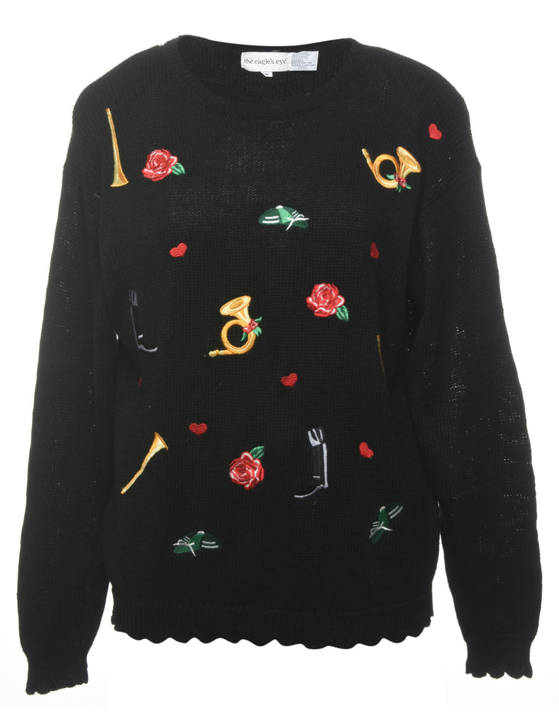 Floral Knit Embroidered Jumper - M