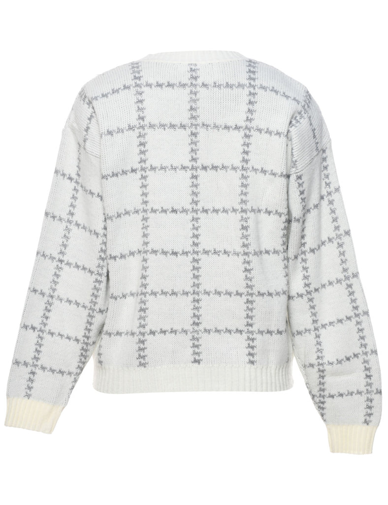 Floral Knit Off-White, Light Pink & Blue Jumper - M