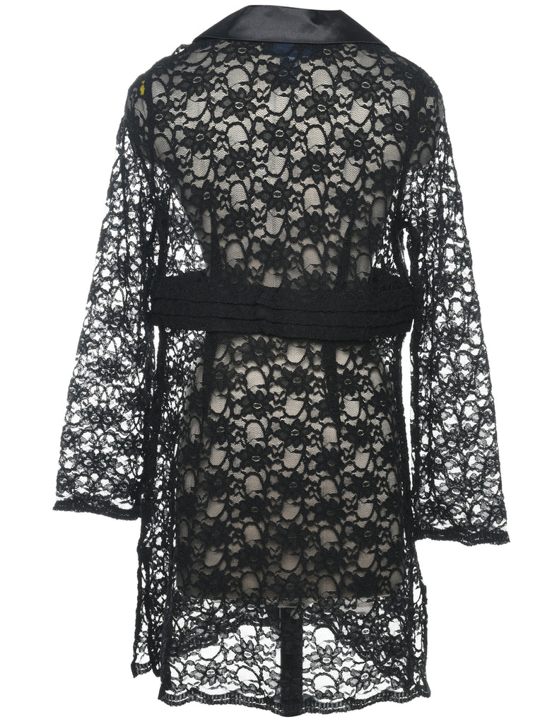 Floral Lace Black 1990s Evening Blouse - M