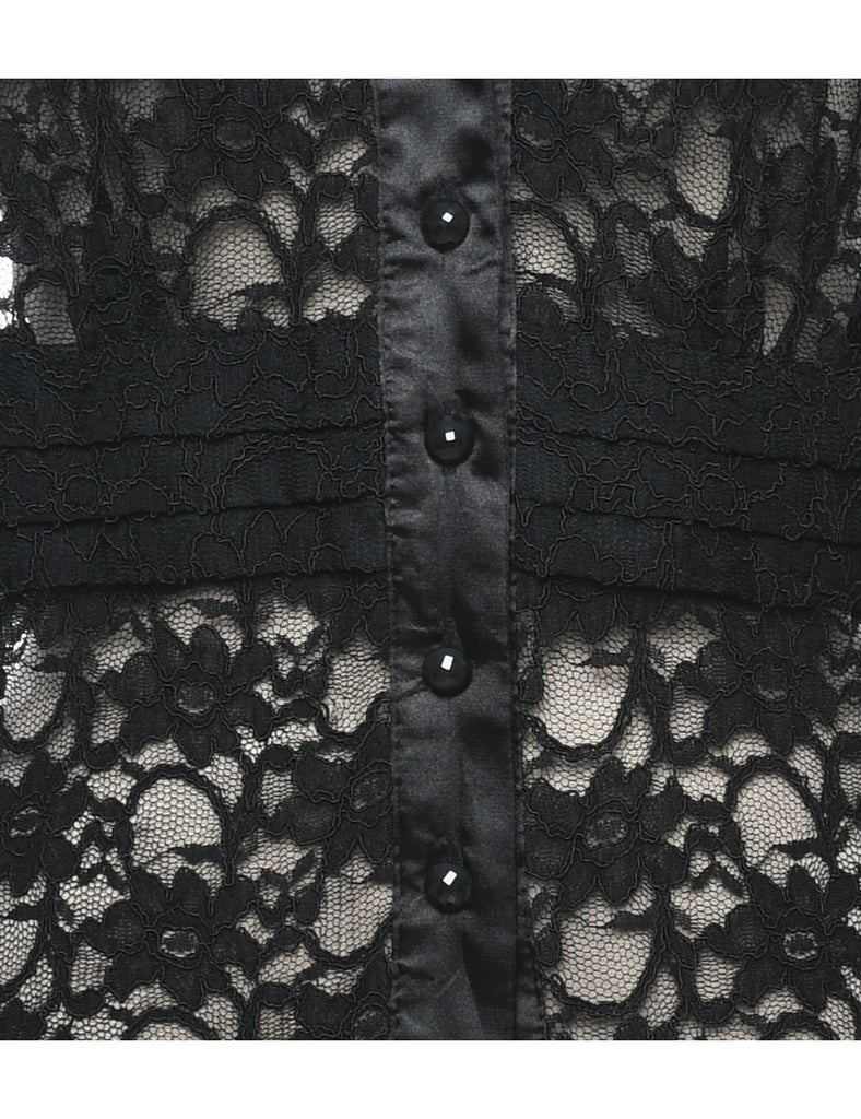 Floral Lace Black 1990s Evening Blouse - M