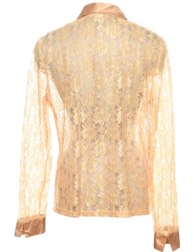 Floral Lace Gold Evening Blouse - L