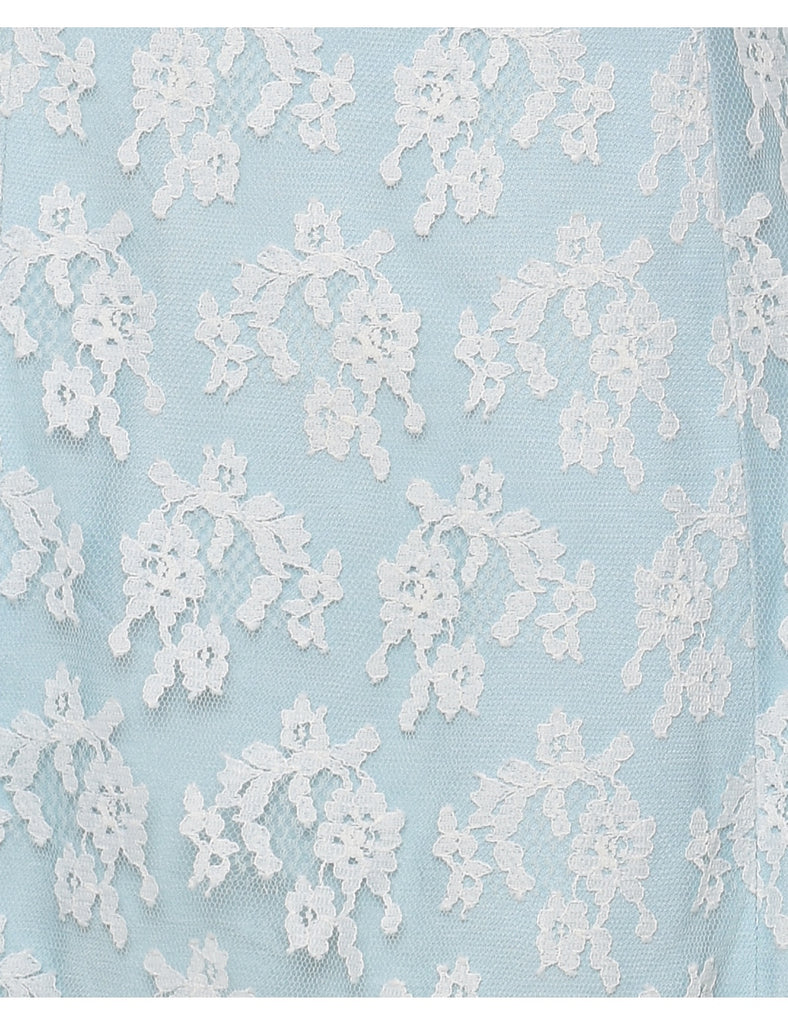 Floral Light Blue & White 1960s Mini Lace Dress - S