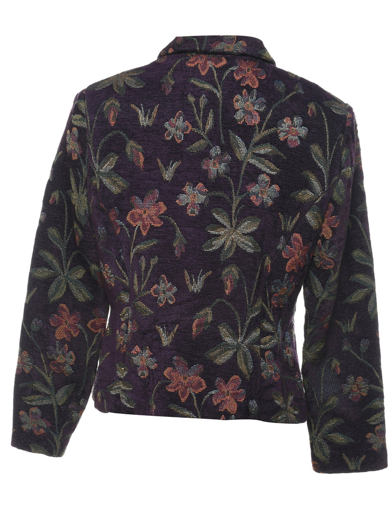 Floral Pattern Black & Purple Tapestry Jacket - S