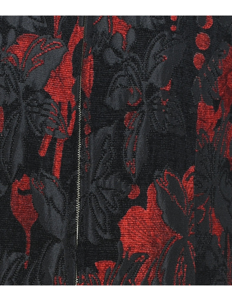 Floral Pattern Black & Red Sparkly Tapestry Jacket - M