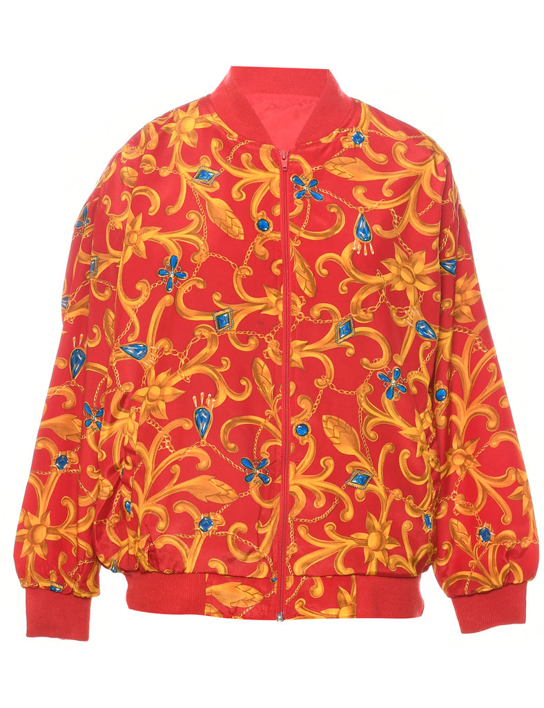 Floral Pattern Bomber Jacket - XL