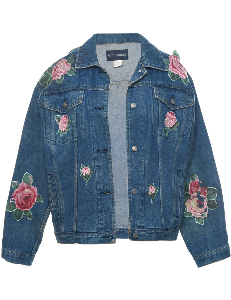 Floral Pattern Denim Jacket - M