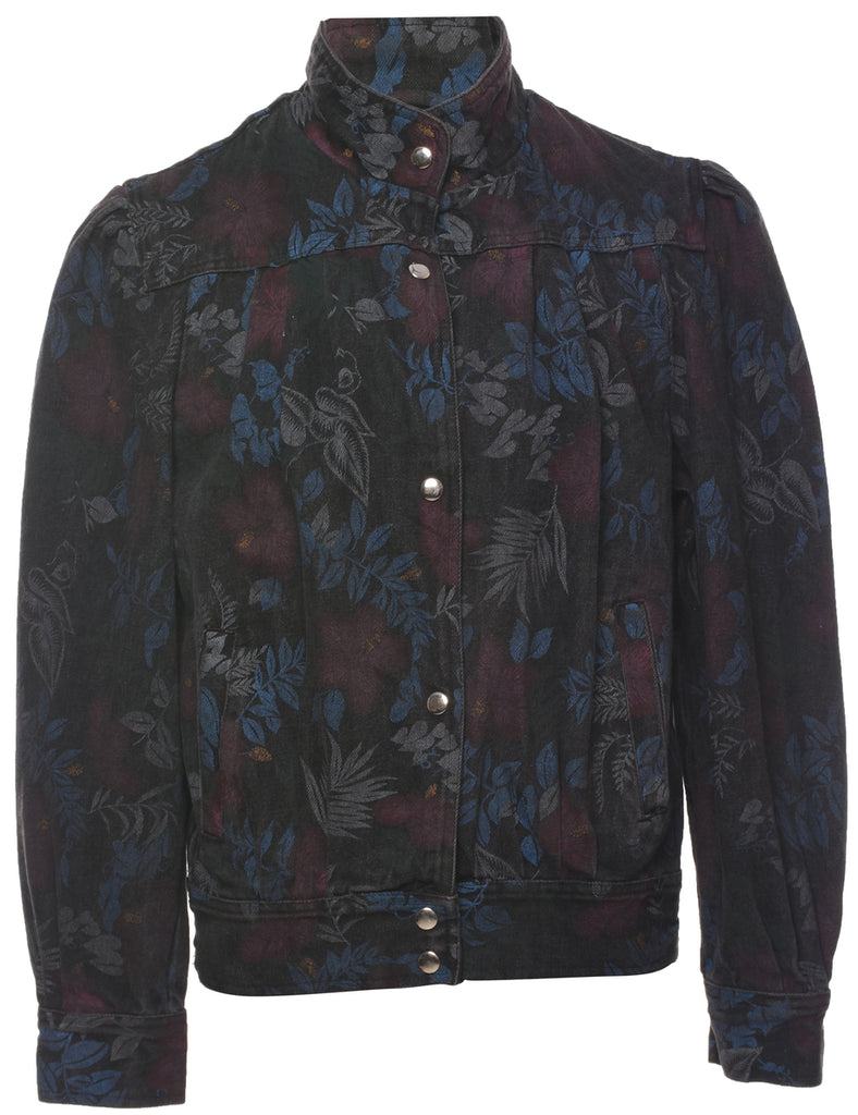 Floral Pattern Denim Jacket - M