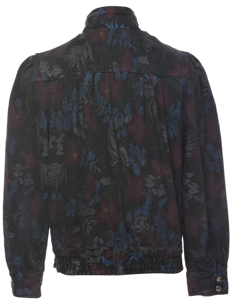 Floral Pattern Denim Jacket - M