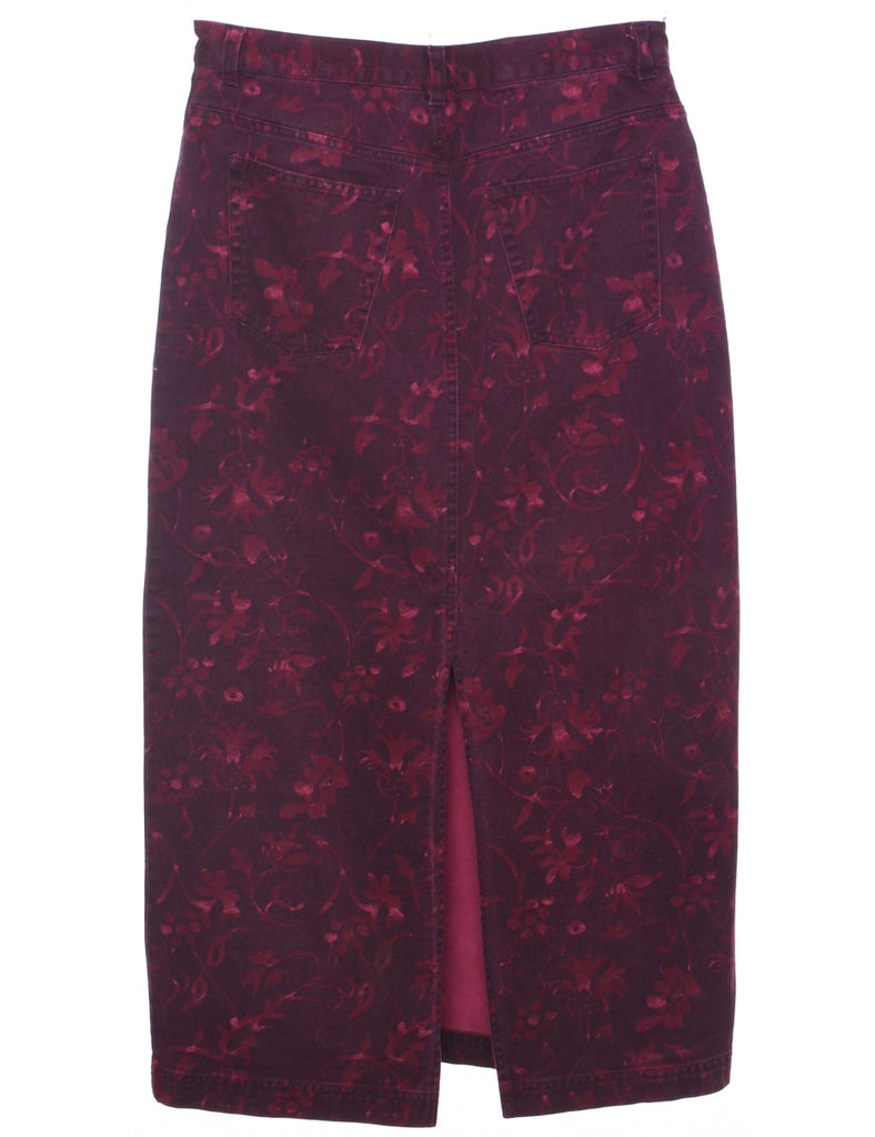 Floral Pattern Denim Skirt - L