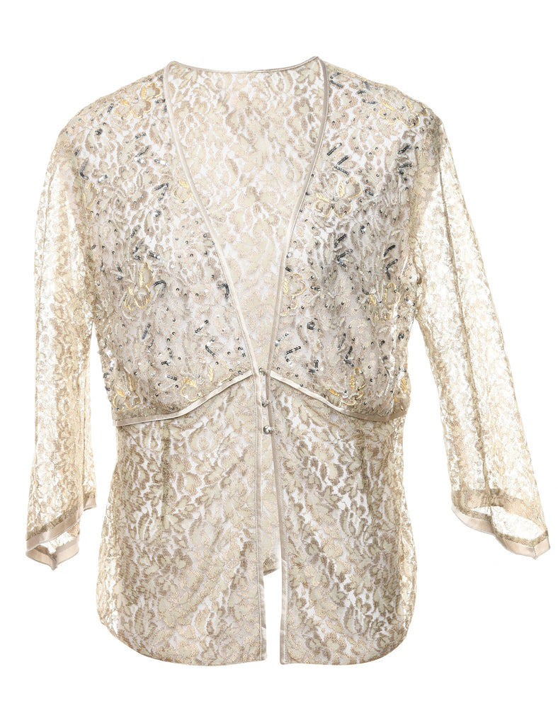 Floral Pattern Lace Sequined Jacket - L