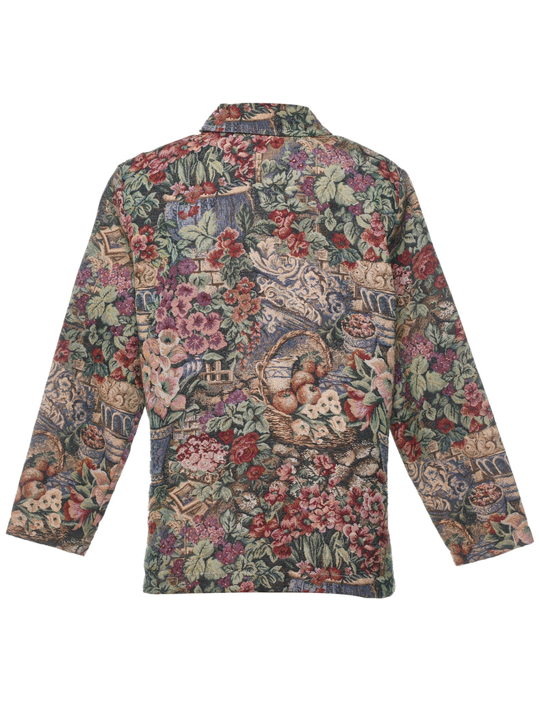 Floral Pattern Multi-Colour Sparkly Tapestry Jacket - M