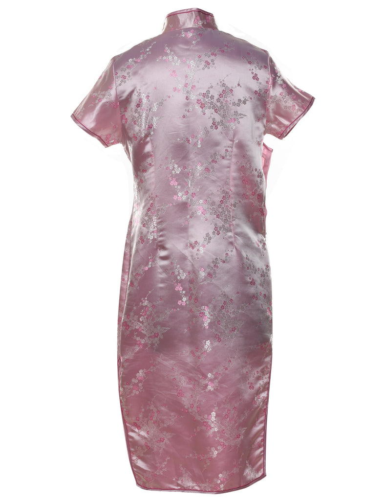 Floral Pattern Pale Pink Jacquard Evening Dress - M