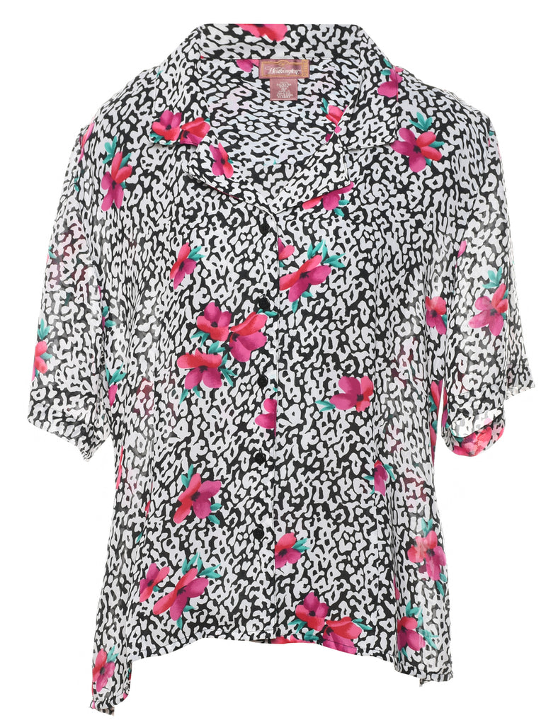 Floral Pattern Pink, Black & White Shirt - L