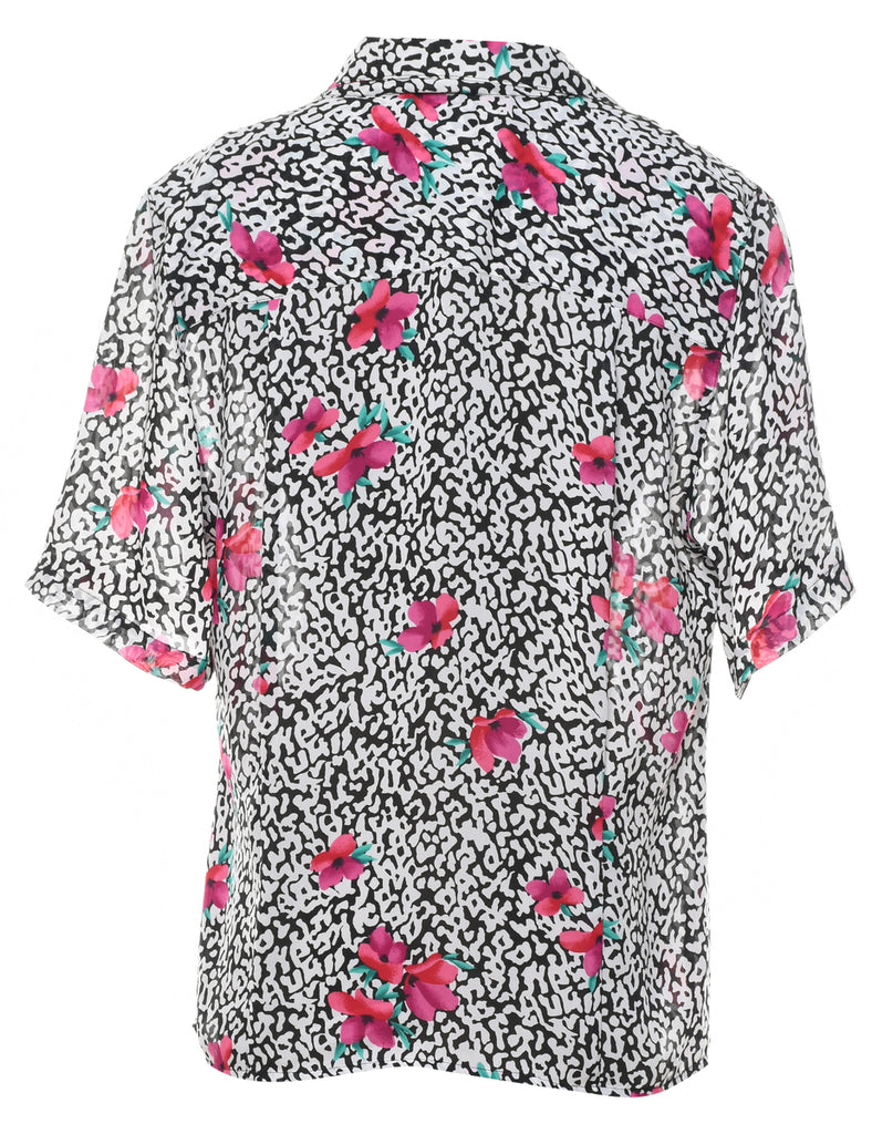 Floral Pattern Pink, Black & White Shirt - L