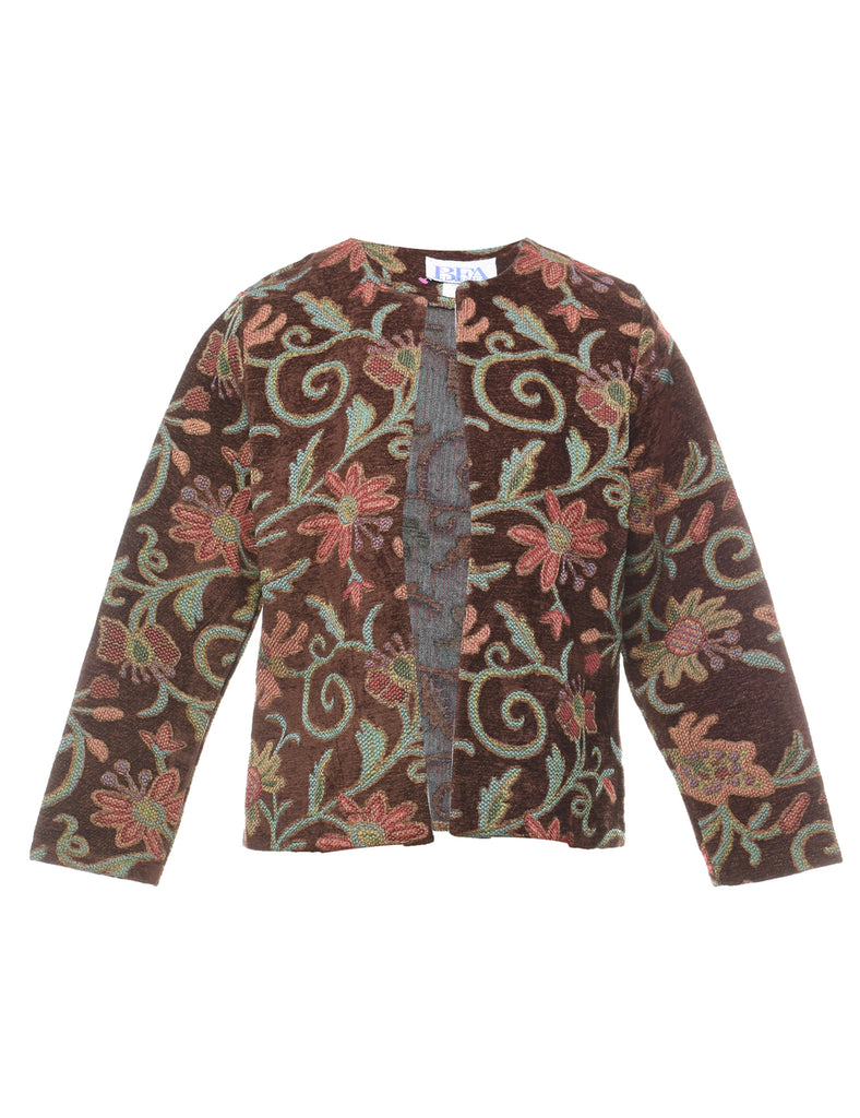 Floral Pattern Pink, Blue & Dark Brown Tapestry Jacket - M