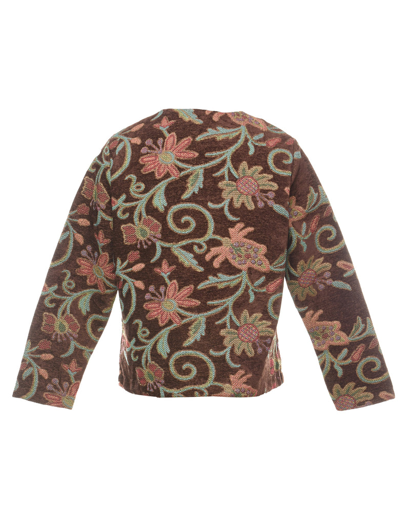 Floral Pattern Pink, Blue & Dark Brown Tapestry Jacket - M