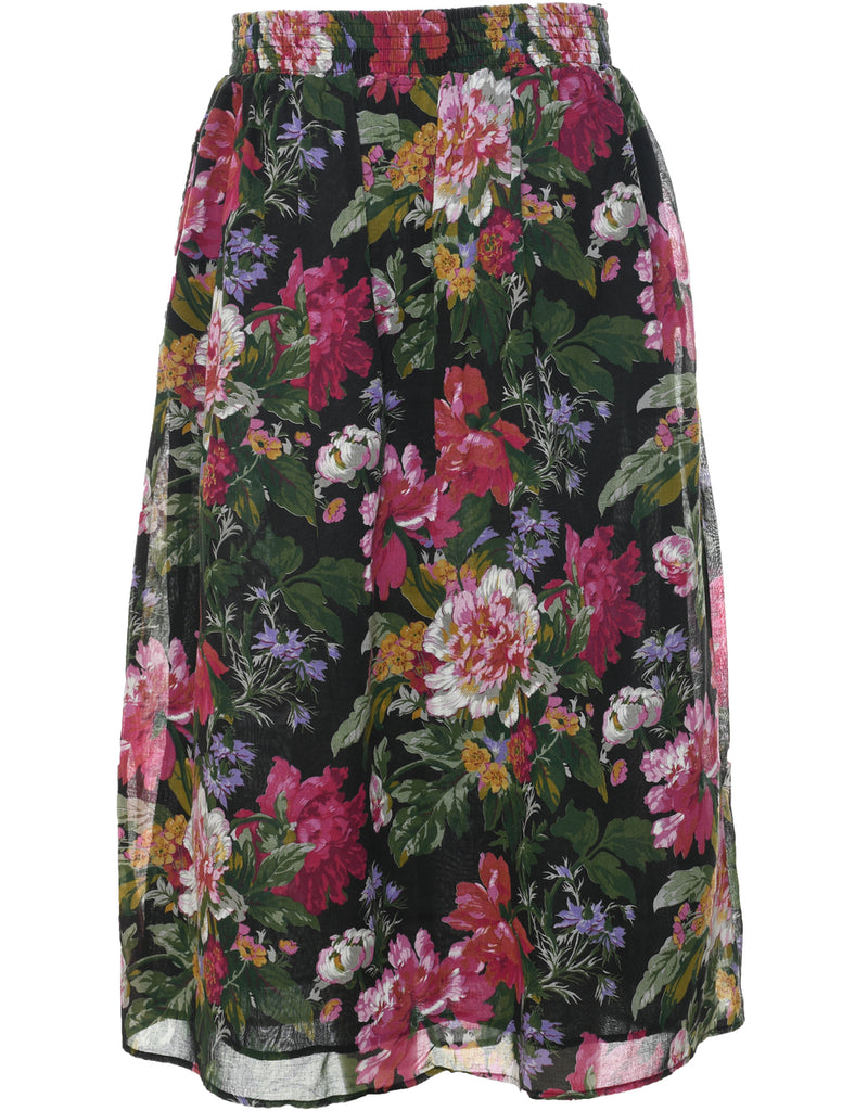 Floral Pattern Pleated Skirt - L