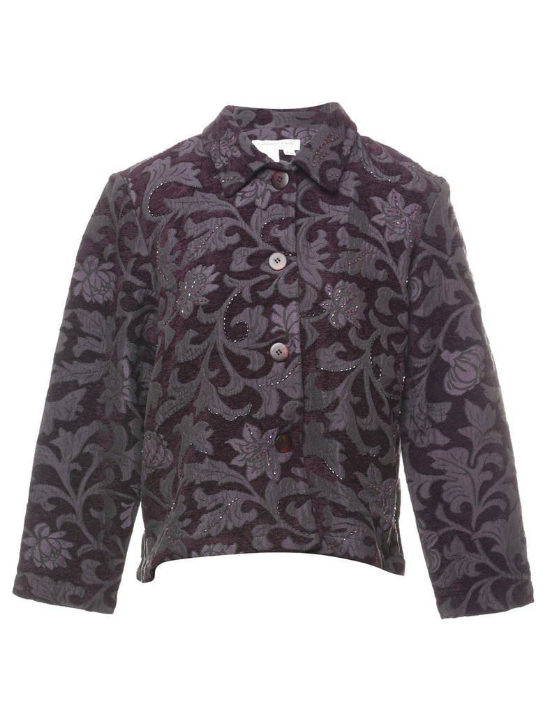 Floral Pattern Plum Sparkly Tapestry Jacket  - M