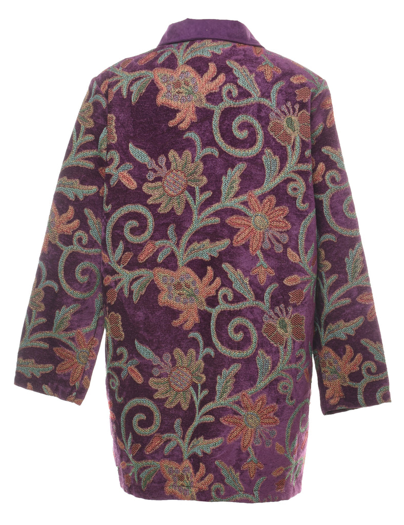 Floral Pattern Purple 1980s Tapestry Jacket - M