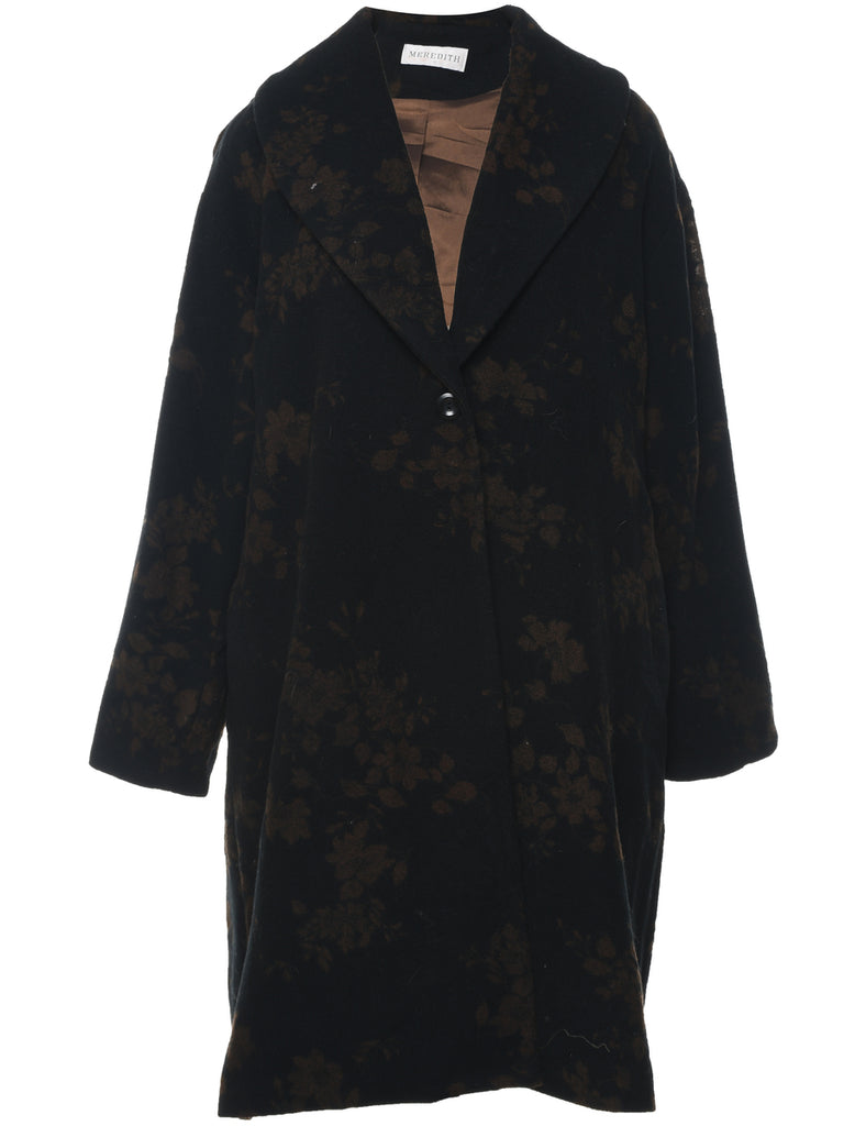 Floral Pattern Wool Coat - L