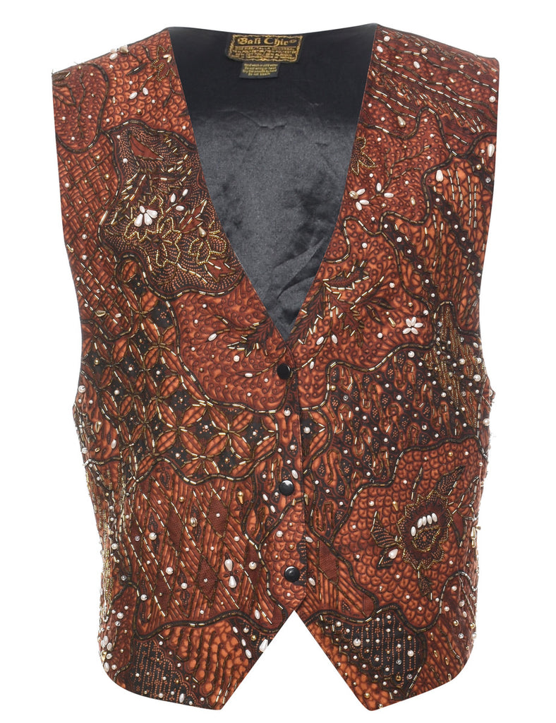 Floral Print Beaded Waistcoat - M