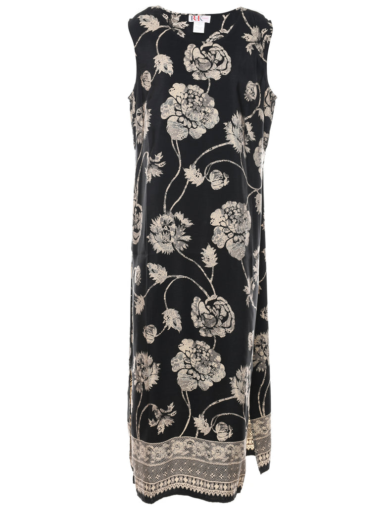 Floral Print Black & Grey Shift Dress - XL