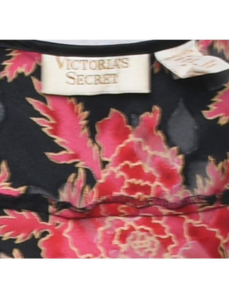 Floral Print Black & Red Sheer Victoria's Secret Slip - S