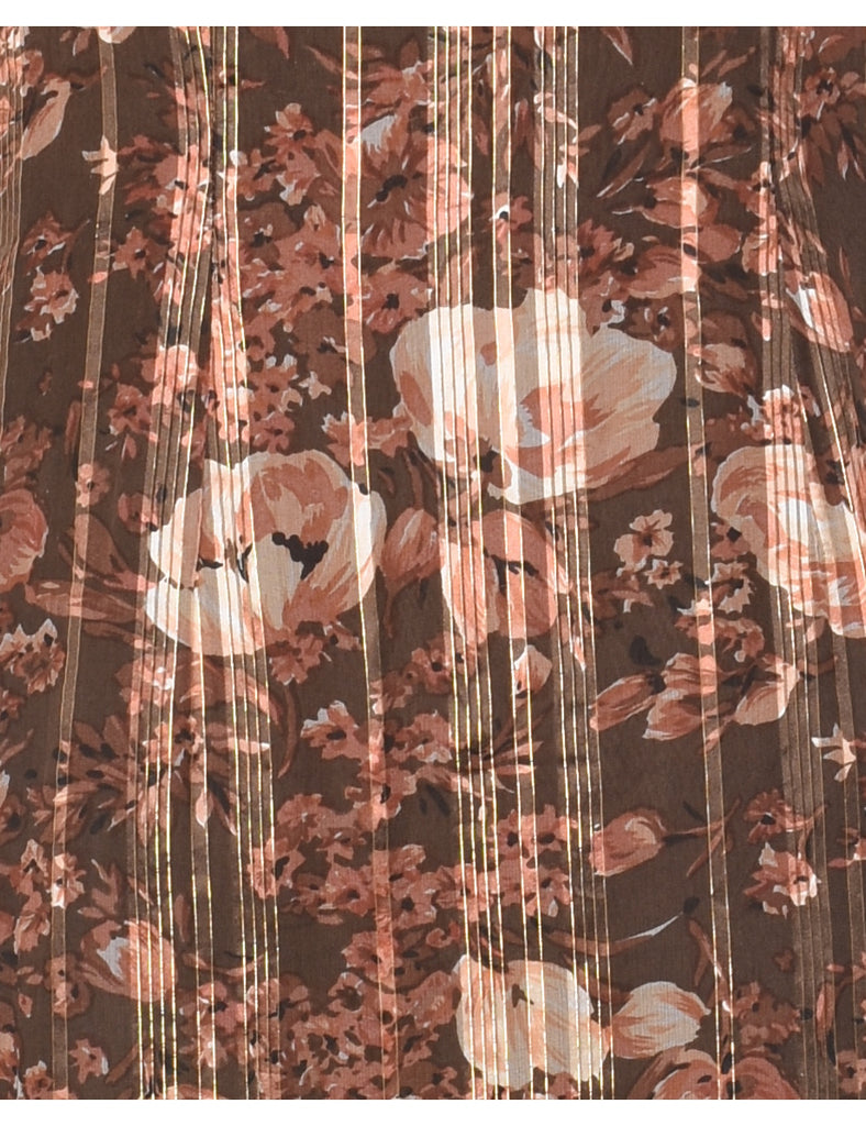 Floral Print Brown 1970s Maxi Dress - M