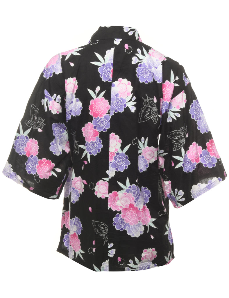 Floral Print Cropped Kimono - M