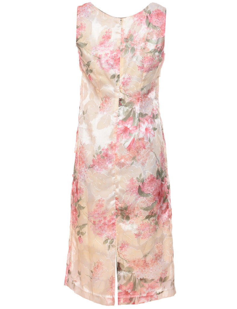 Floral Print Pale Pink & Pale Yellow Sleeveless Dress - L