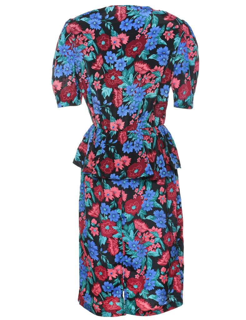 Floral Print Peplum Dress - M