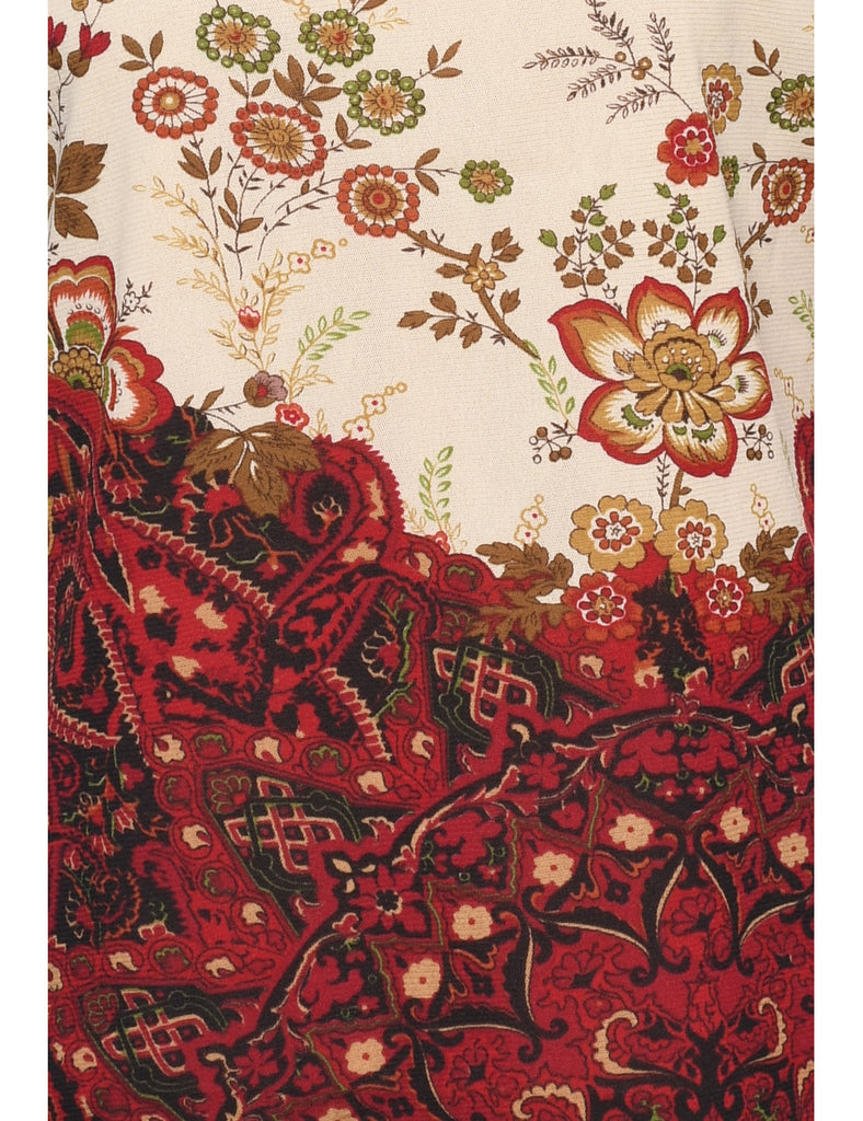 Floral Printed Red & Beige Printed Top - S