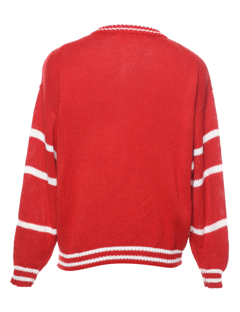 Geometric Pattern Red & White Jumper - L