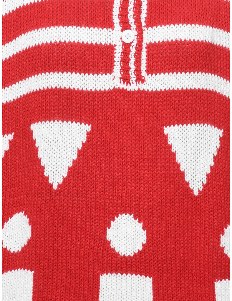 Geometric Pattern Red & White Jumper - L