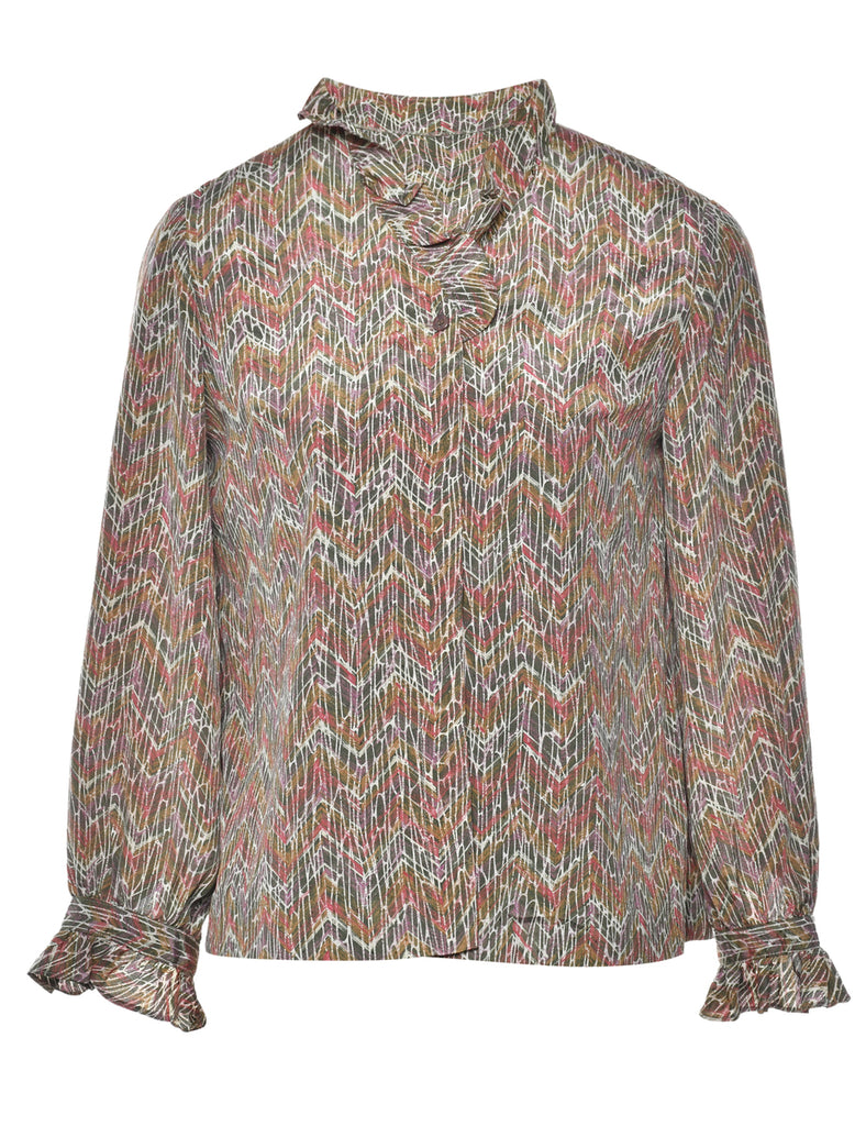 Geometric Print Frilly Blouse - M