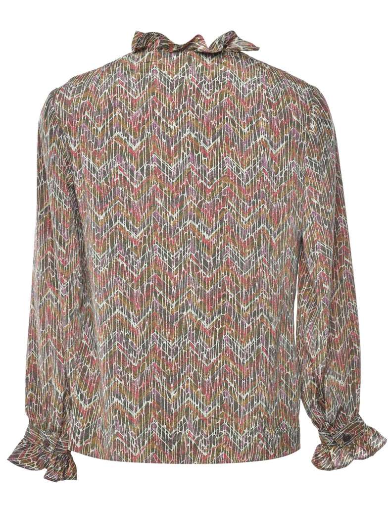 Geometric Print Frilly Blouse - M