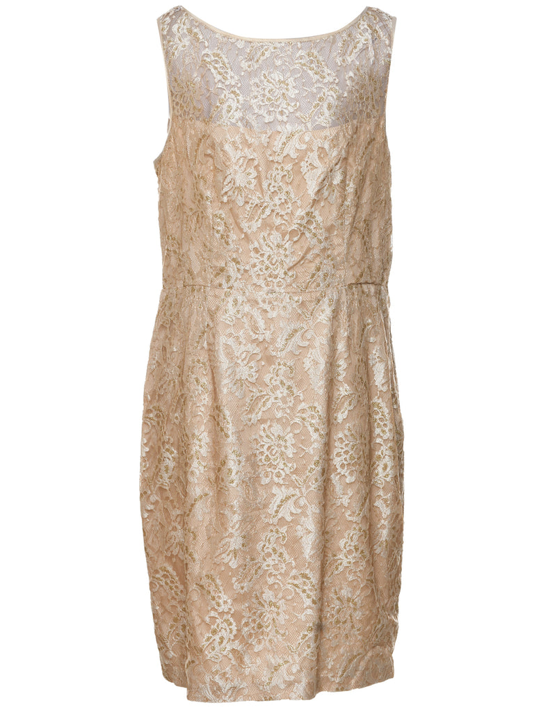 Gold Lace Evening Dress - L