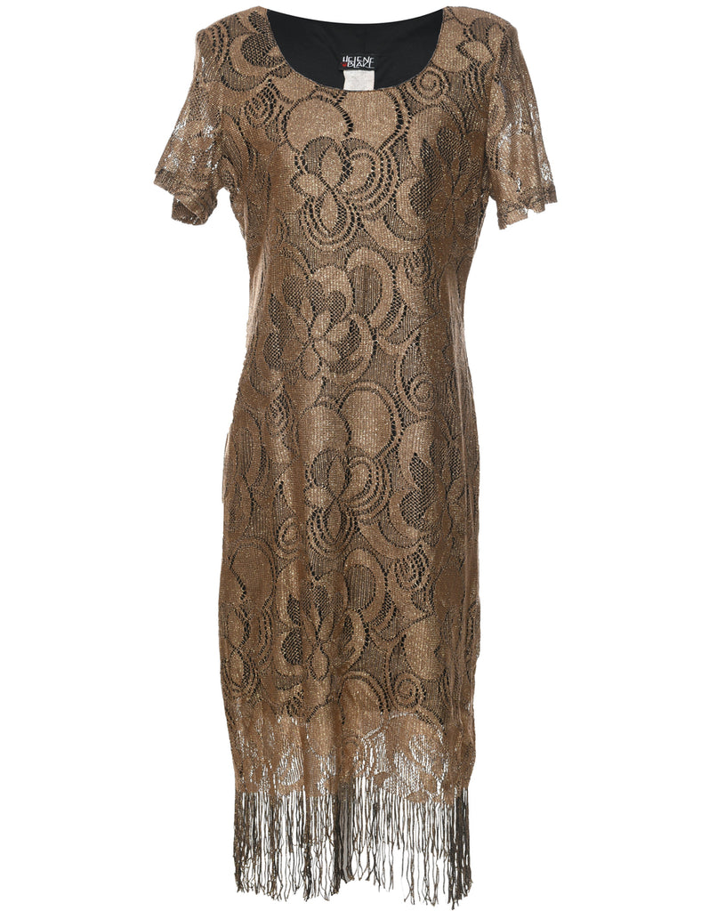 Gold Lace Evening Dress - M