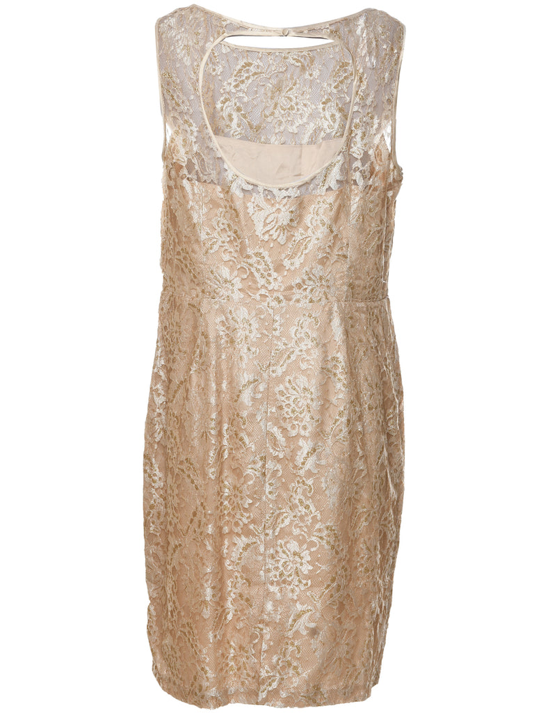 Gold Lace Evening Dress - L