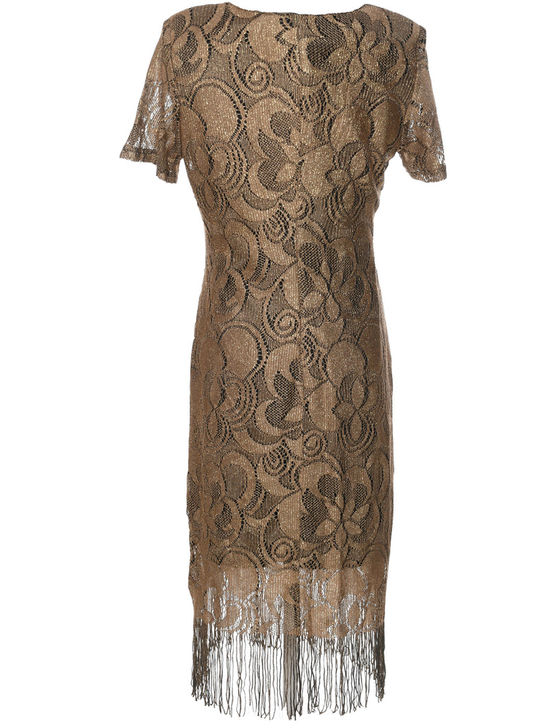 Gold Lace Evening Dress - M