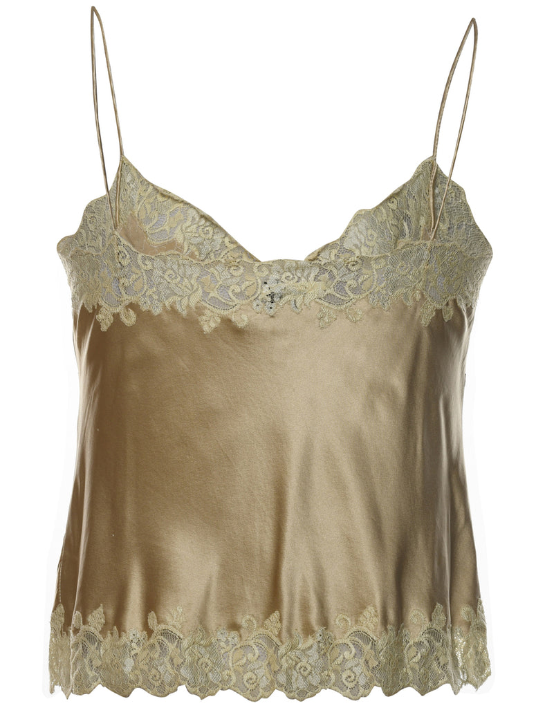 Gold Shiny Lace Trim Cami Top - M