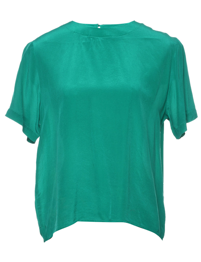 Green Classic Short Sleeve Silk Top - M