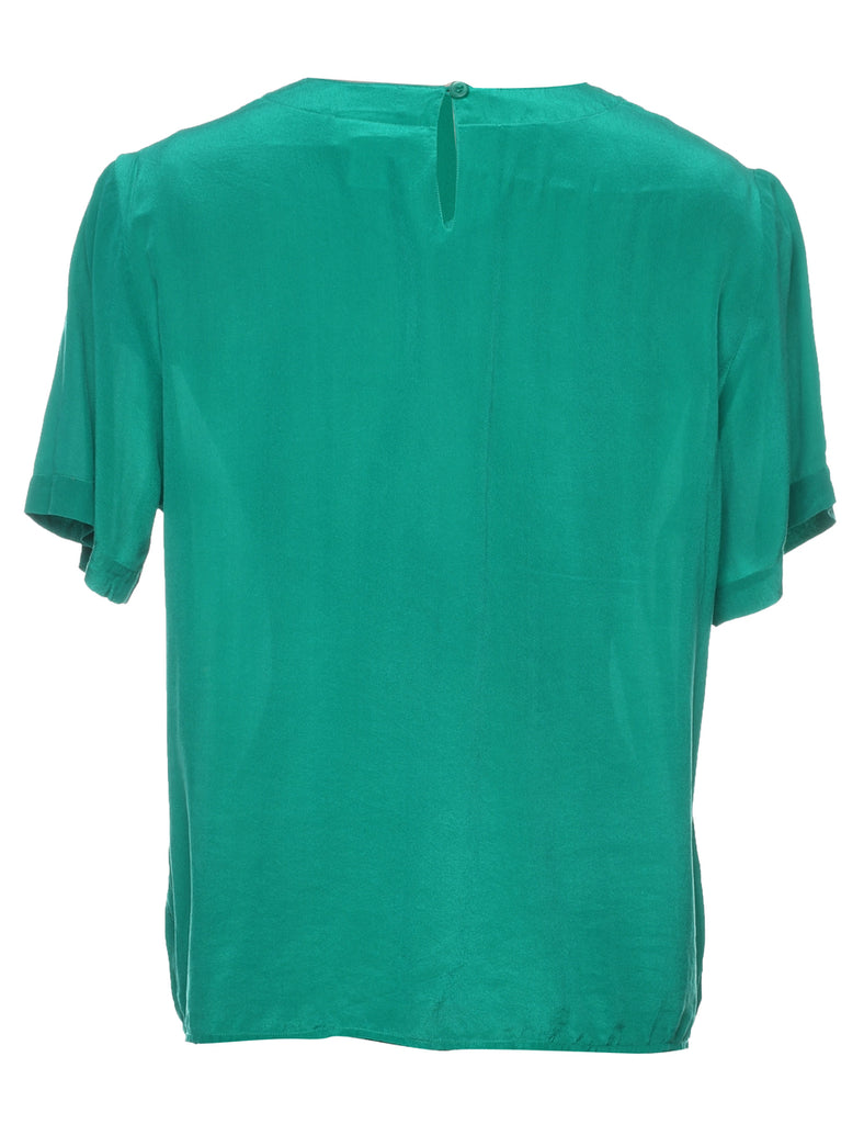 Green Classic Short Sleeve Silk Top - M