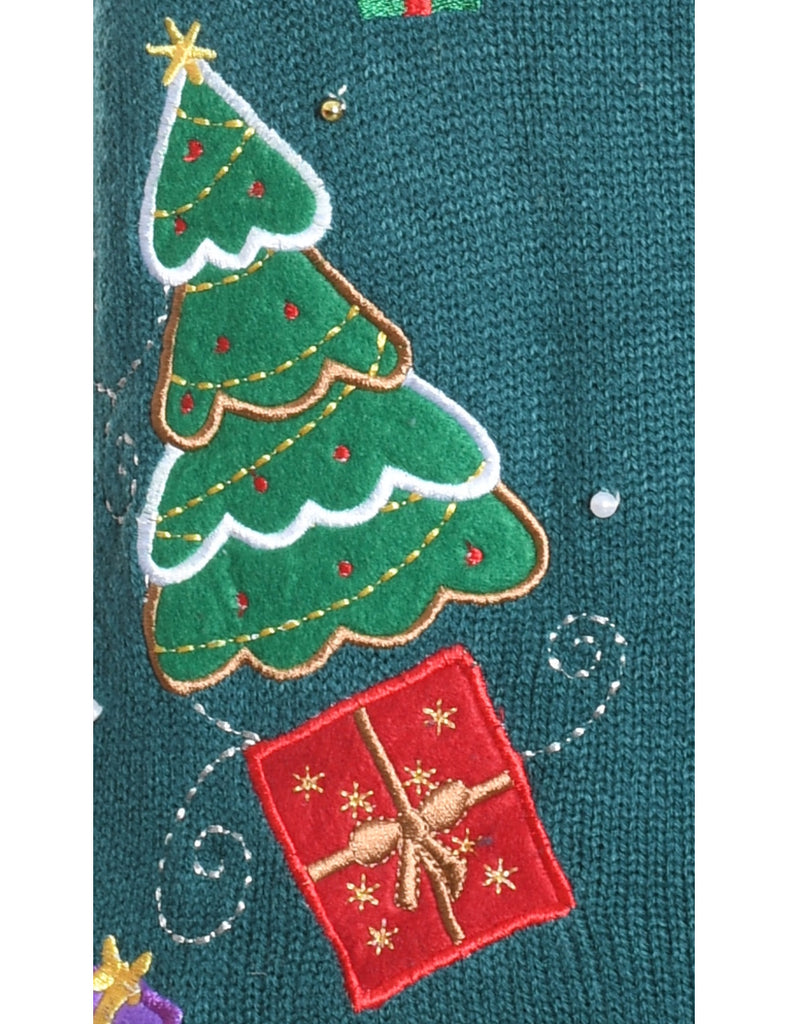 Green Knit Appliqued Christmas Vest - S