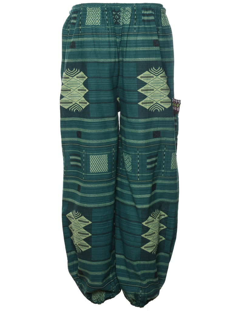 Green Patterned Casual Trousers - W25 L27