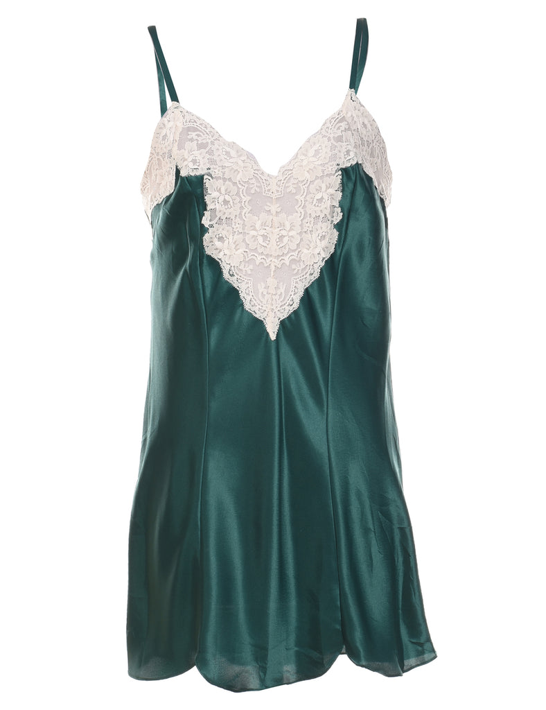 Green & White Contrast Strappy Lace Slip - M