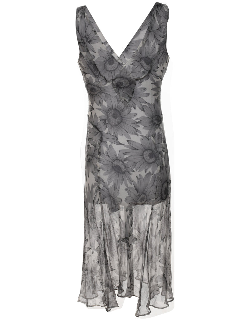 Grey & Black Sheer Floral Slip Dress - XS