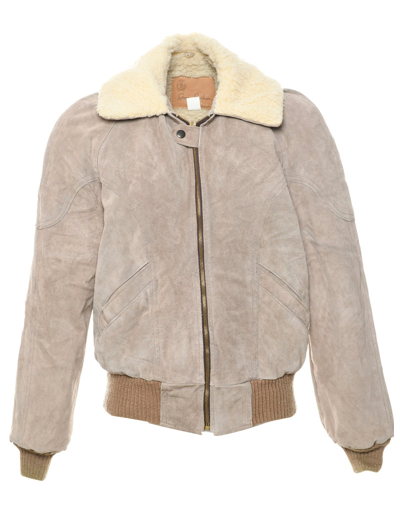 Grey Faux Shearling Suede Jacket - M